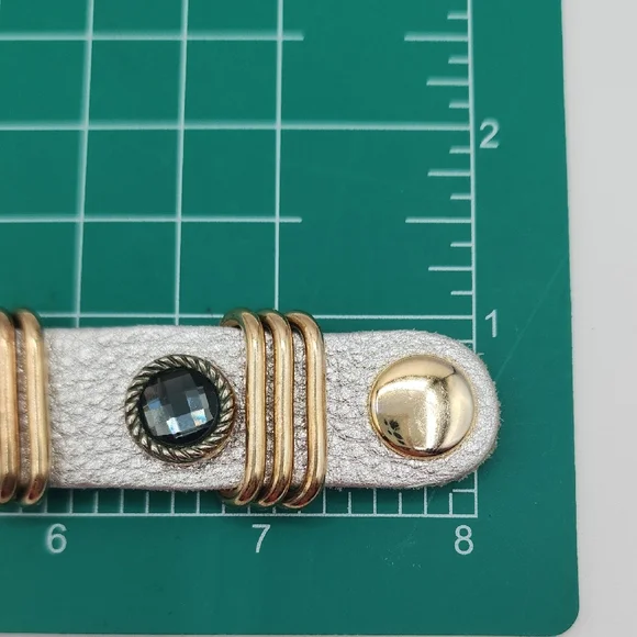 Leather Snap Gold and Silver Bracelet - Picture 6 of 15